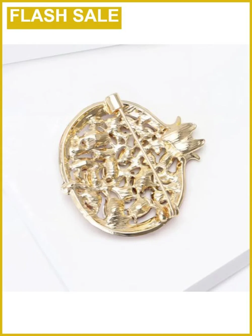 Vintage Gold Pomegranate Brooch Pin 3D Hollow Cubic Zirconia Women's Jewelry